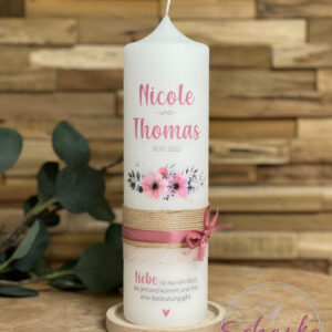 Hochzeitskerze "Bouquet - Sarah & Peter"