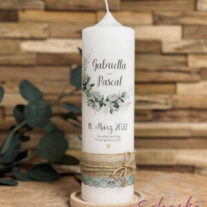 Hochzeitskerze "Eukalyptus - Gabriella & Pascal"